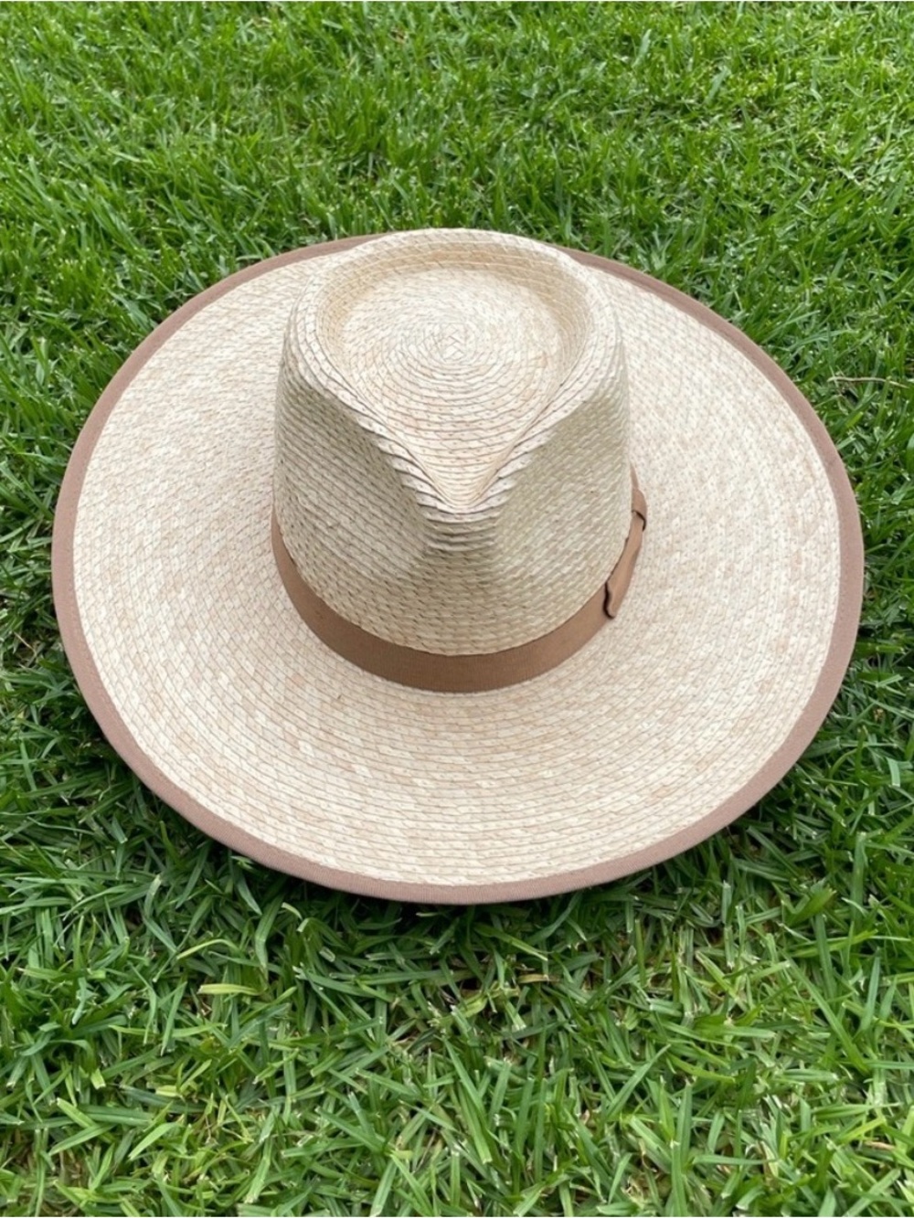 wyeth maddie tan palm straw panama western rancher ribbon trim sun hat One size